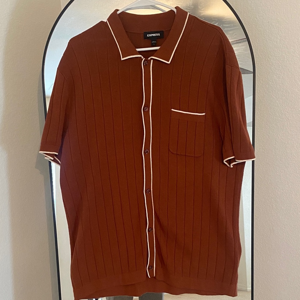 Express Men's Rust Button Down Shirt - image 1